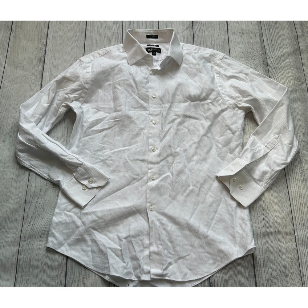 Neiman Marcus Dress Shirt Mens 15.5 White Cotton Trim Fit Office Business Office
